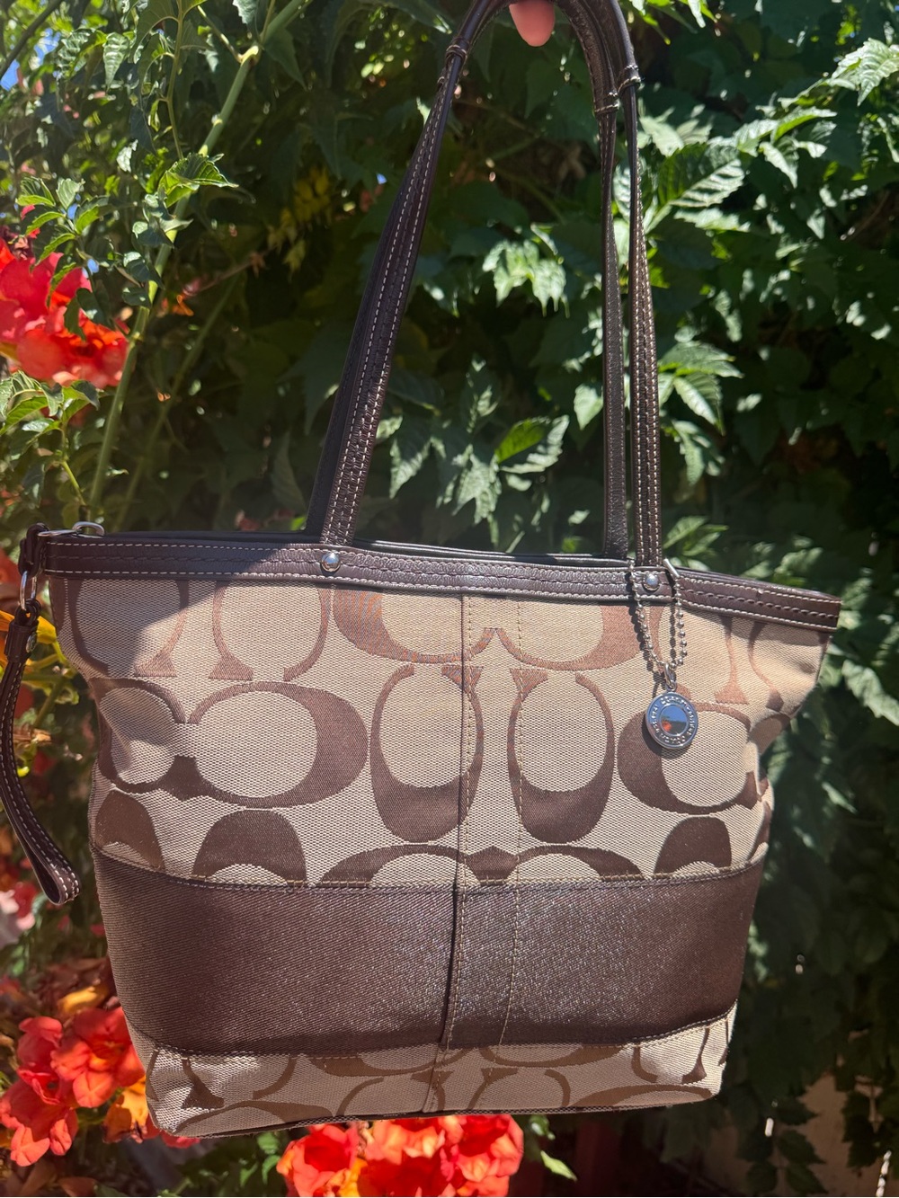 Coach Signature Stripe Zip Top Tote